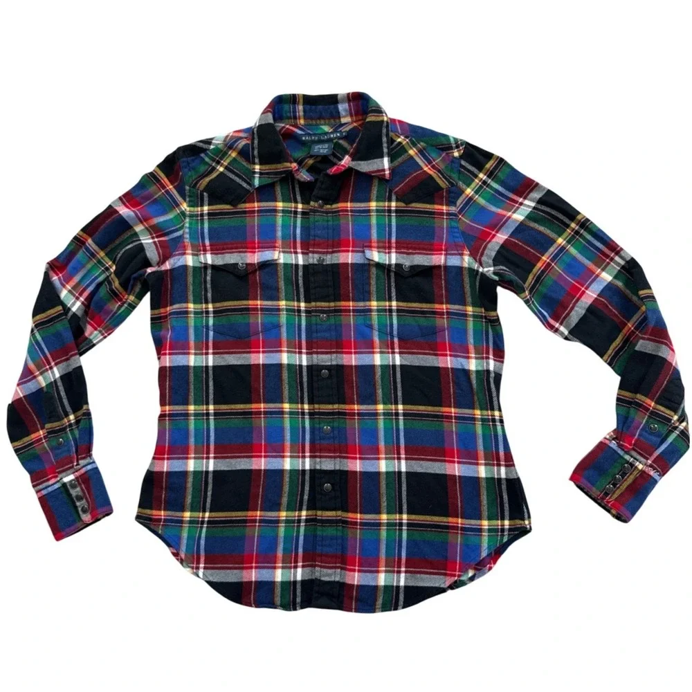 Ralph Lauren‎ Plaid Western Shirt Kids Size 12 Multi Color Flannel Snap Rodeo